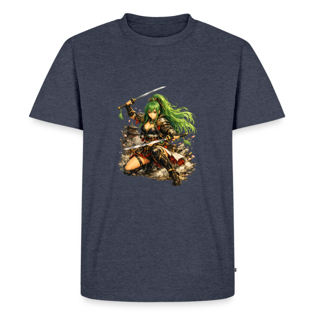 Premium T-Shirt "Anime Green Lady" - Jeansblau 