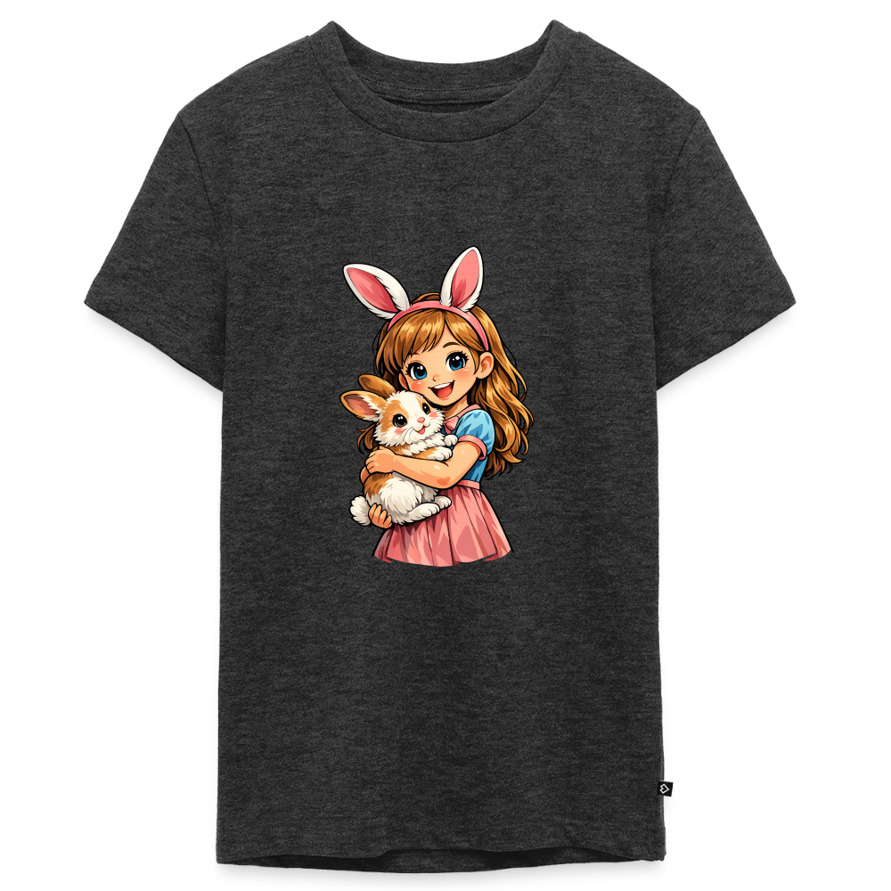Teenager Premium T-Shirt "Mädchen mit Hase" - Anthrazit meliert