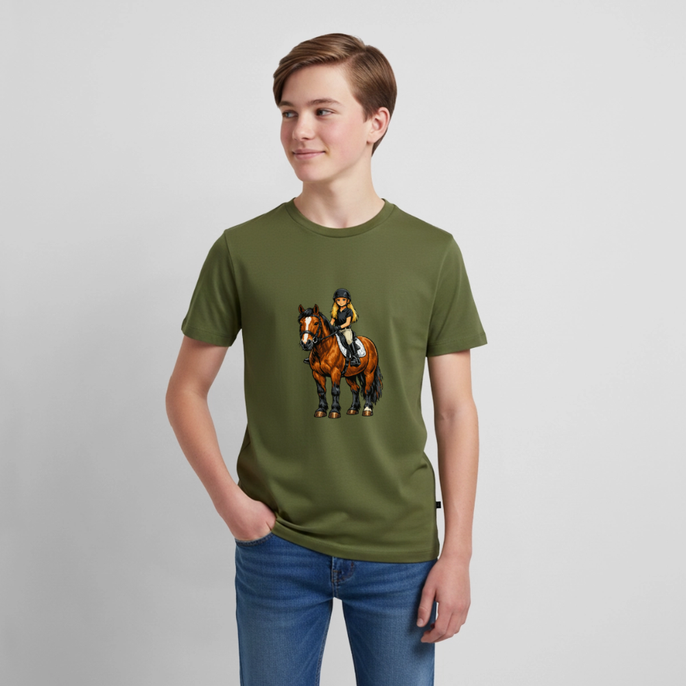Premium T-Shirt "Mädchen auf Pferd" - Khaki