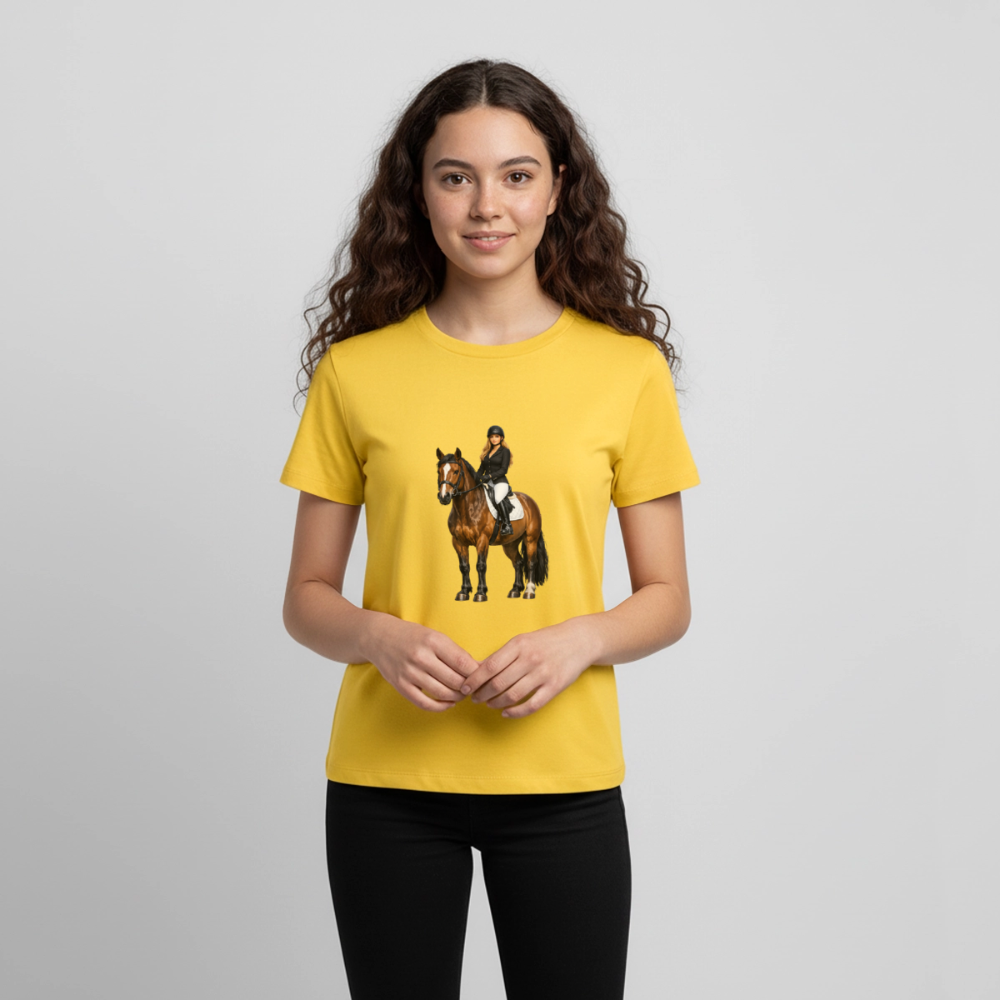 Premium T-Shirt "Frau auf Pferd" - Sonnengelb