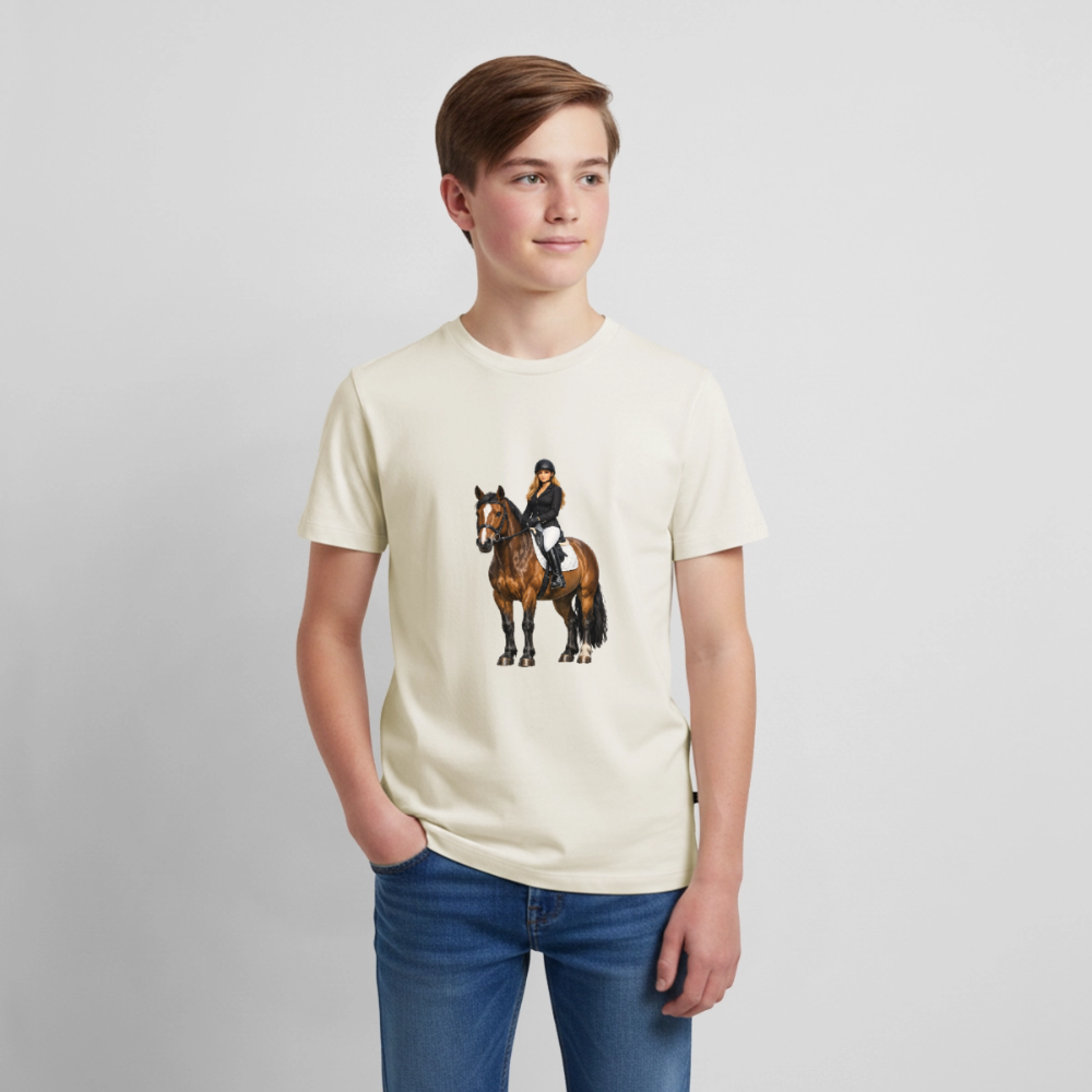 Premium T-Shirt "Frau auf Pferd" - Naturweiß