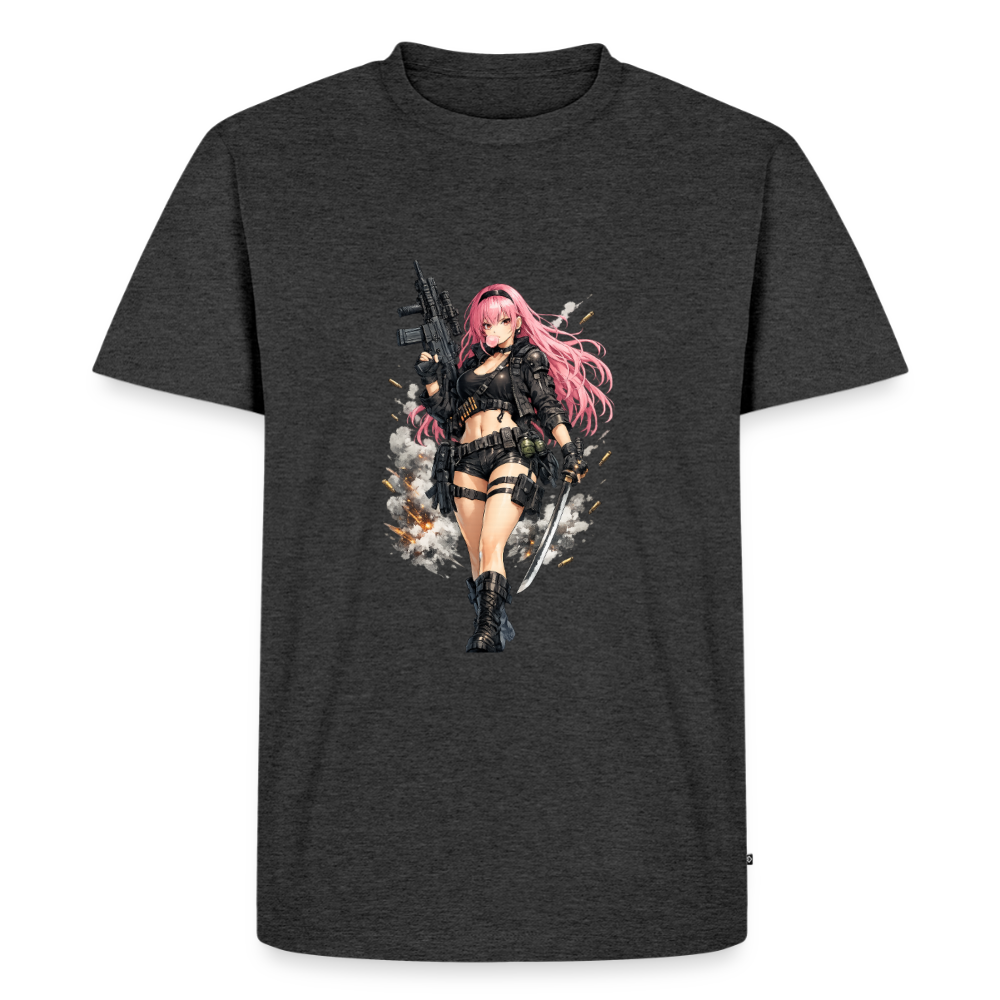 Premium T-Shirt "Anime Lady" - Anthrazit meliert
