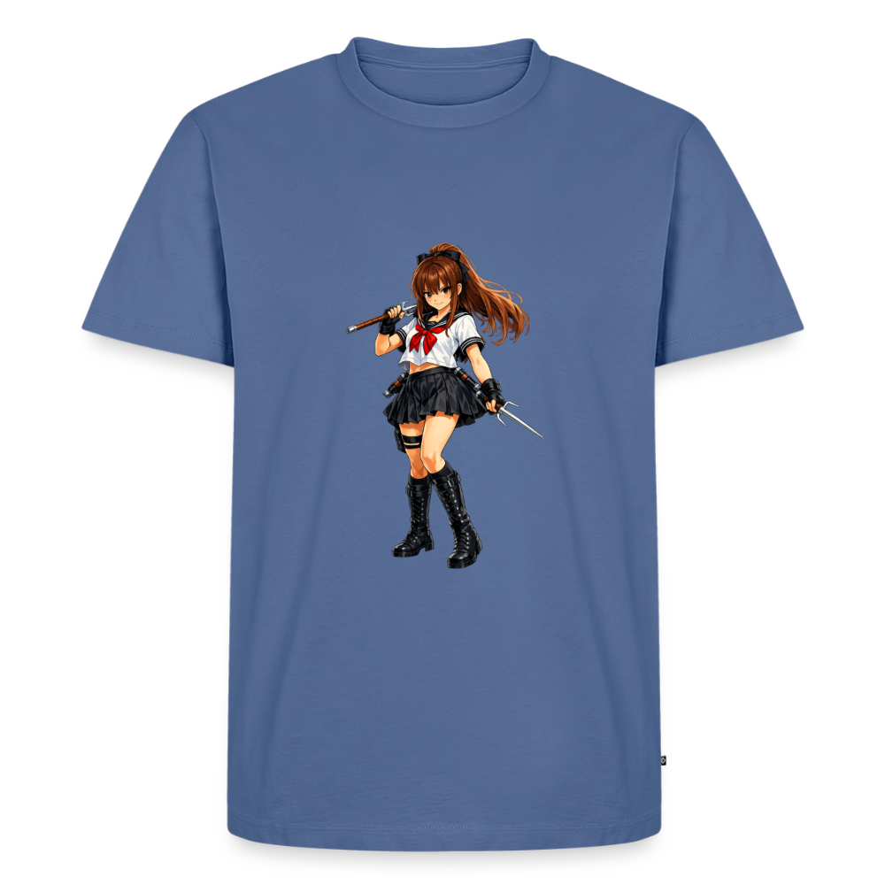 Premium T-Shirt "Anime Woman" - Taubenblau