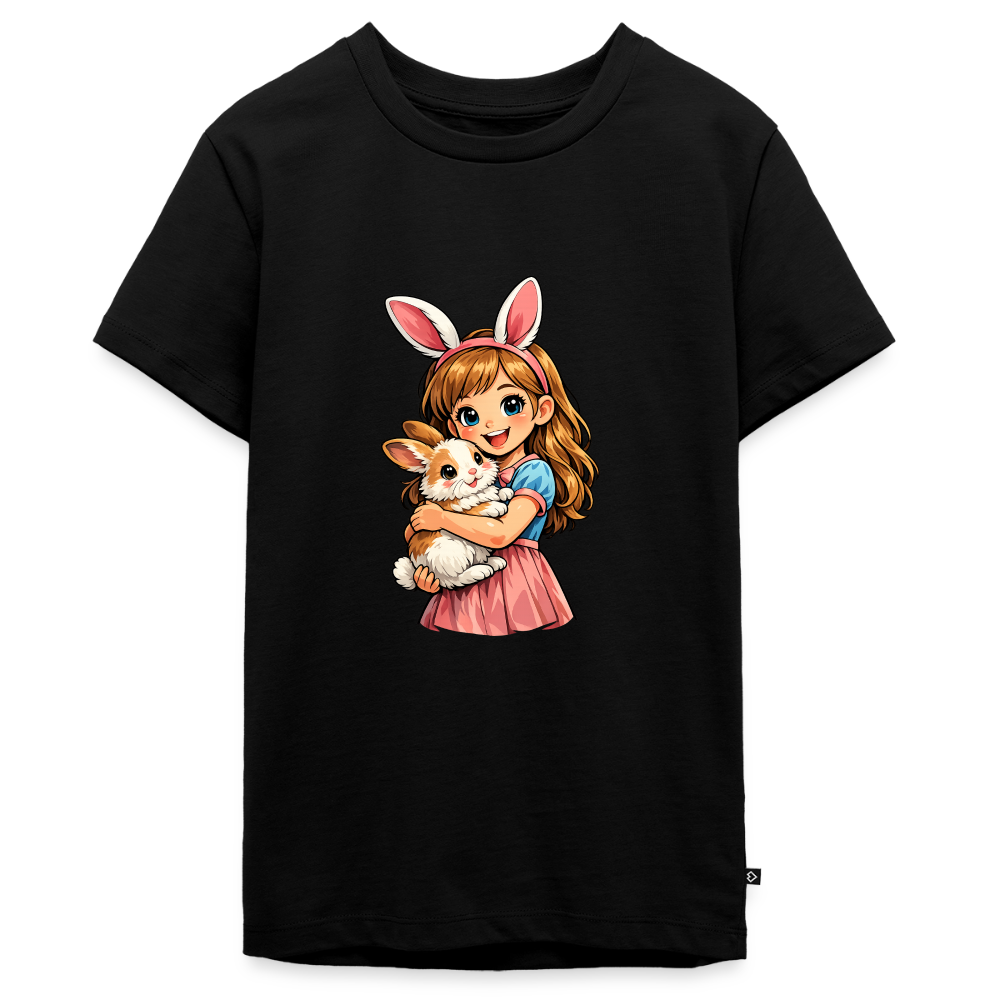 Teenager Premium T-Shirt "Mädchen mit Hase" - Schwarz