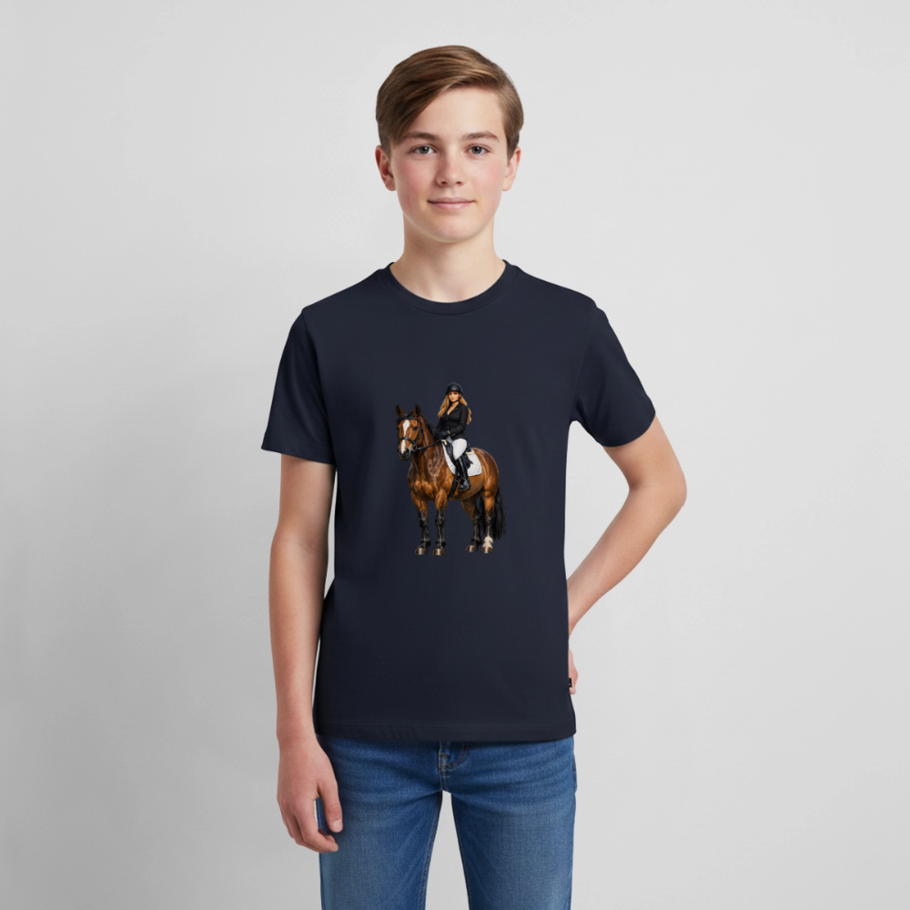Premium T-Shirt "Frau auf Pferd" - Navy