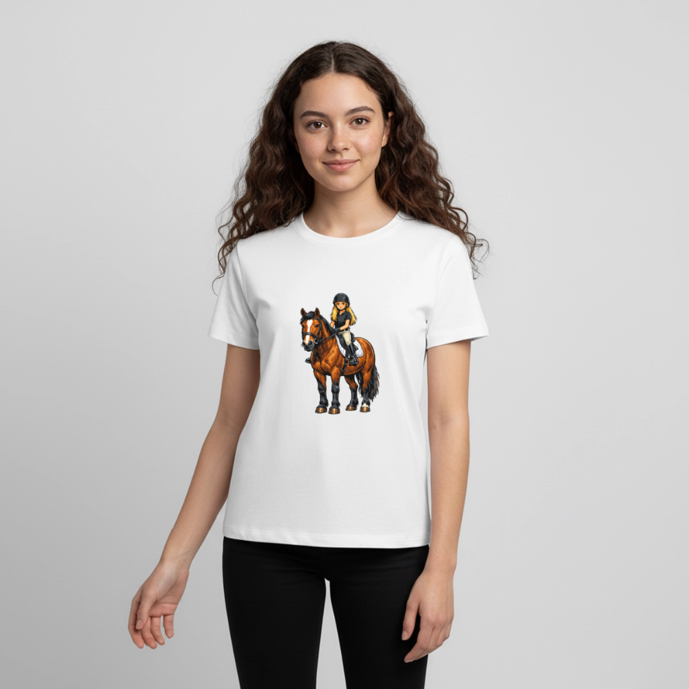 Premium T-Shirt "Mädchen auf Pferd" - Weiß