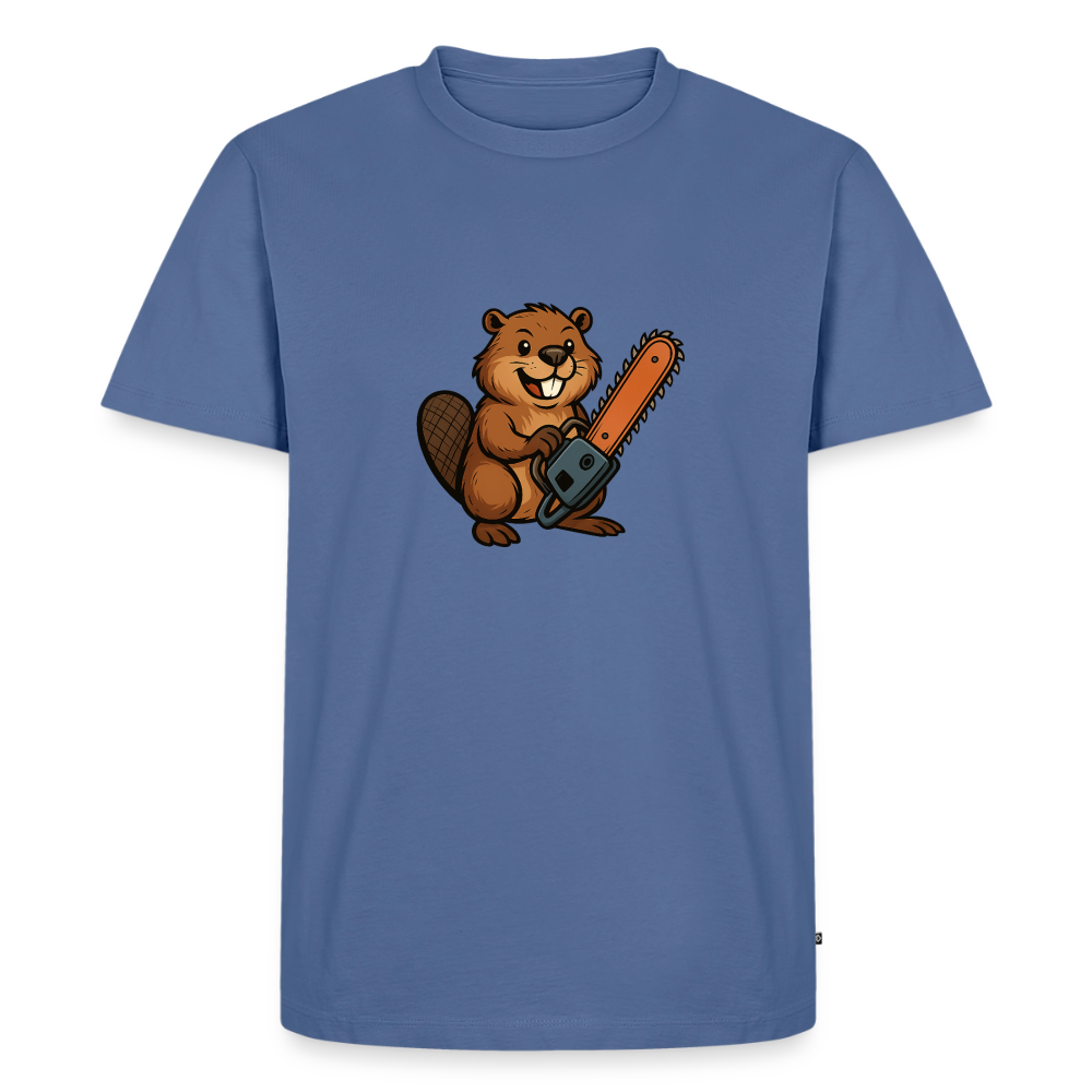 Premium T-Shirt "Bibersäge" - Taubenblau