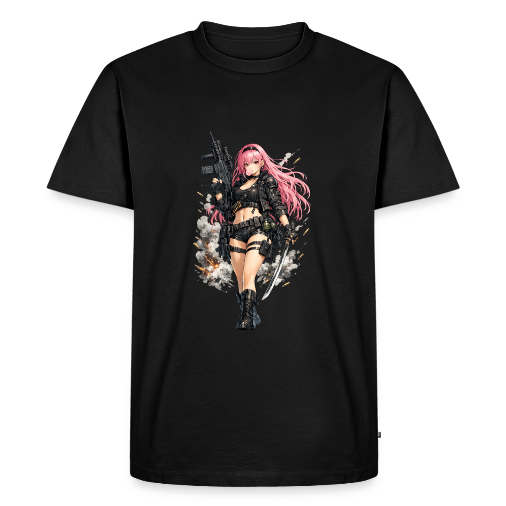 Premium T-Shirt "Anime Lady" - Schwarz