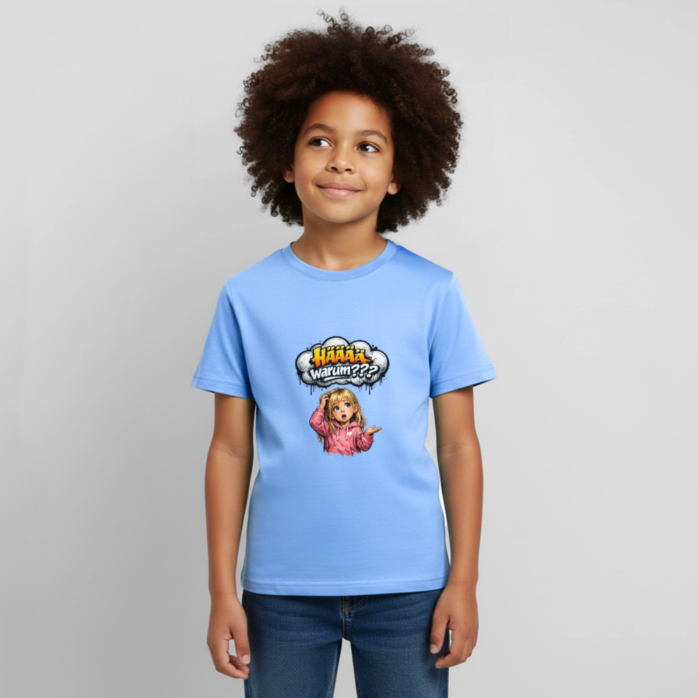 Kinder T-Shirt "Hääää warum" - Himmelblau