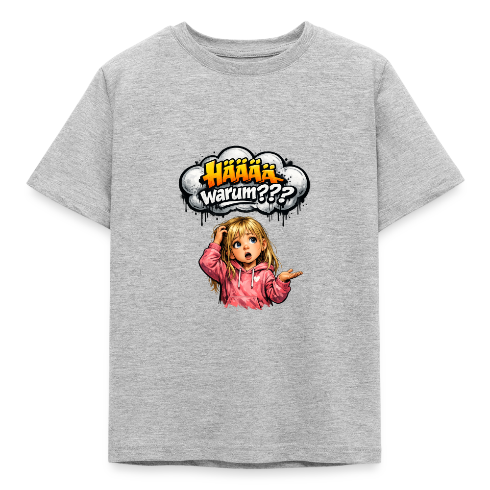 Kinder T-Shirt "Hääää warum" - Grau meliert