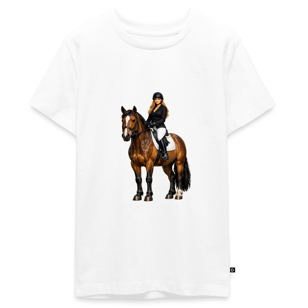 Premium T-Shirt "Frau auf Pferd" - Weiß