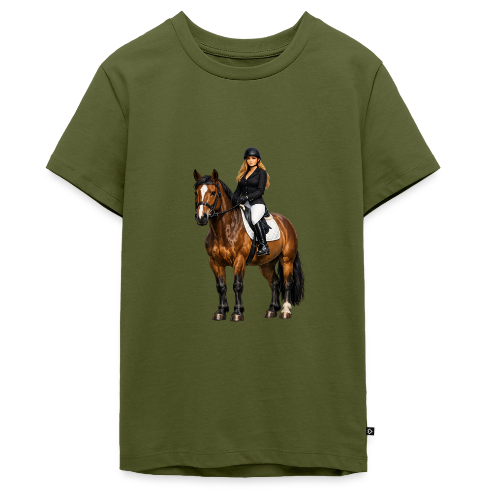 Premium T-Shirt "Frau auf Pferd" - Khaki