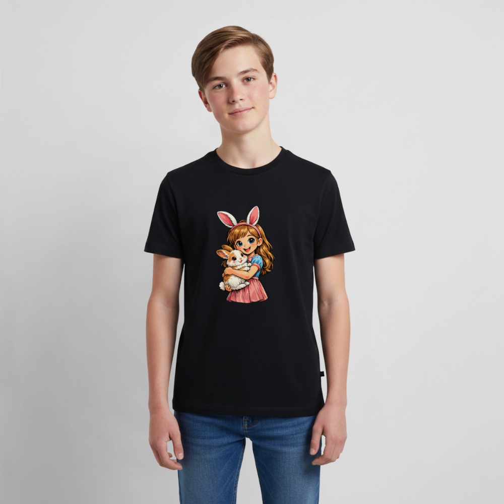 Teenager Premium T-Shirt "Mädchen mit Hase" - Schwarz
