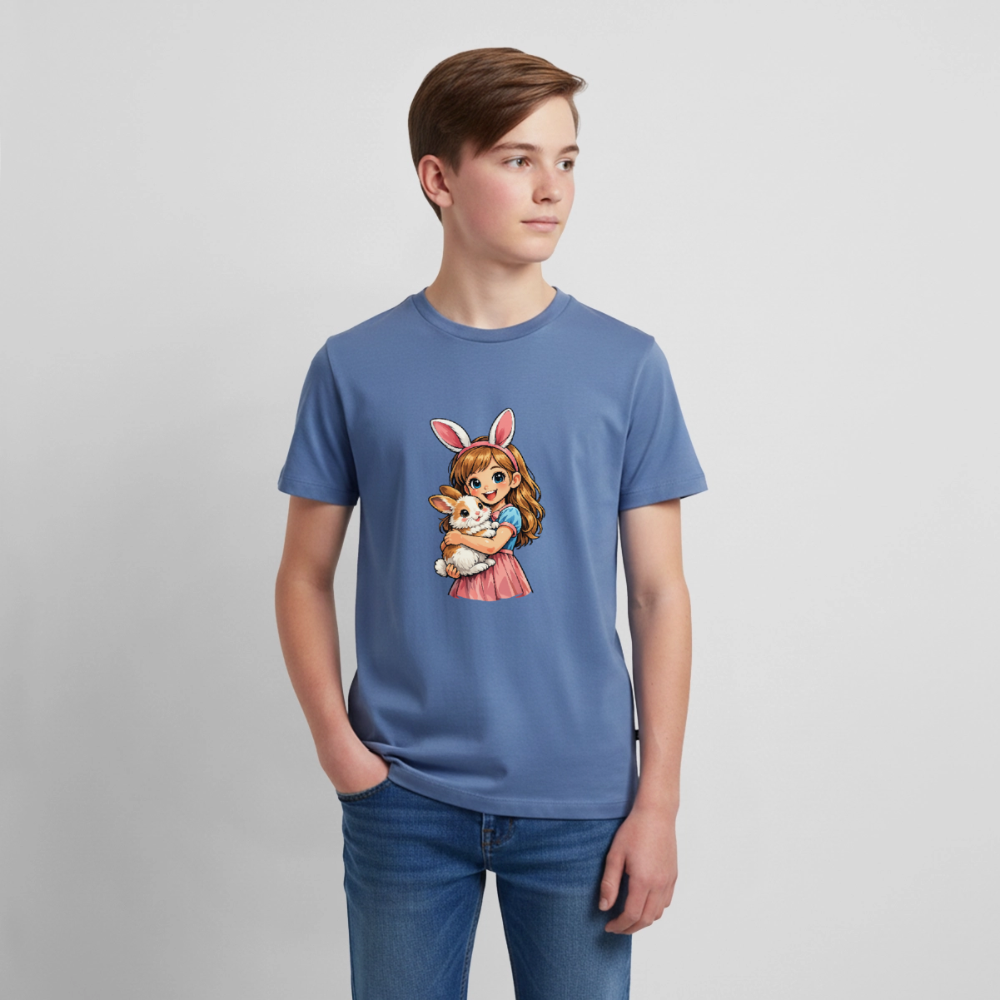Teenager Premium T-Shirt "Mädchen mit Hase" - Taubenblau