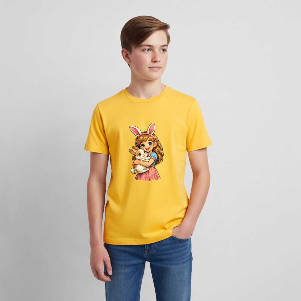 Teenager Premium T-Shirt "Mädchen mit Hase" - Sonnengelb