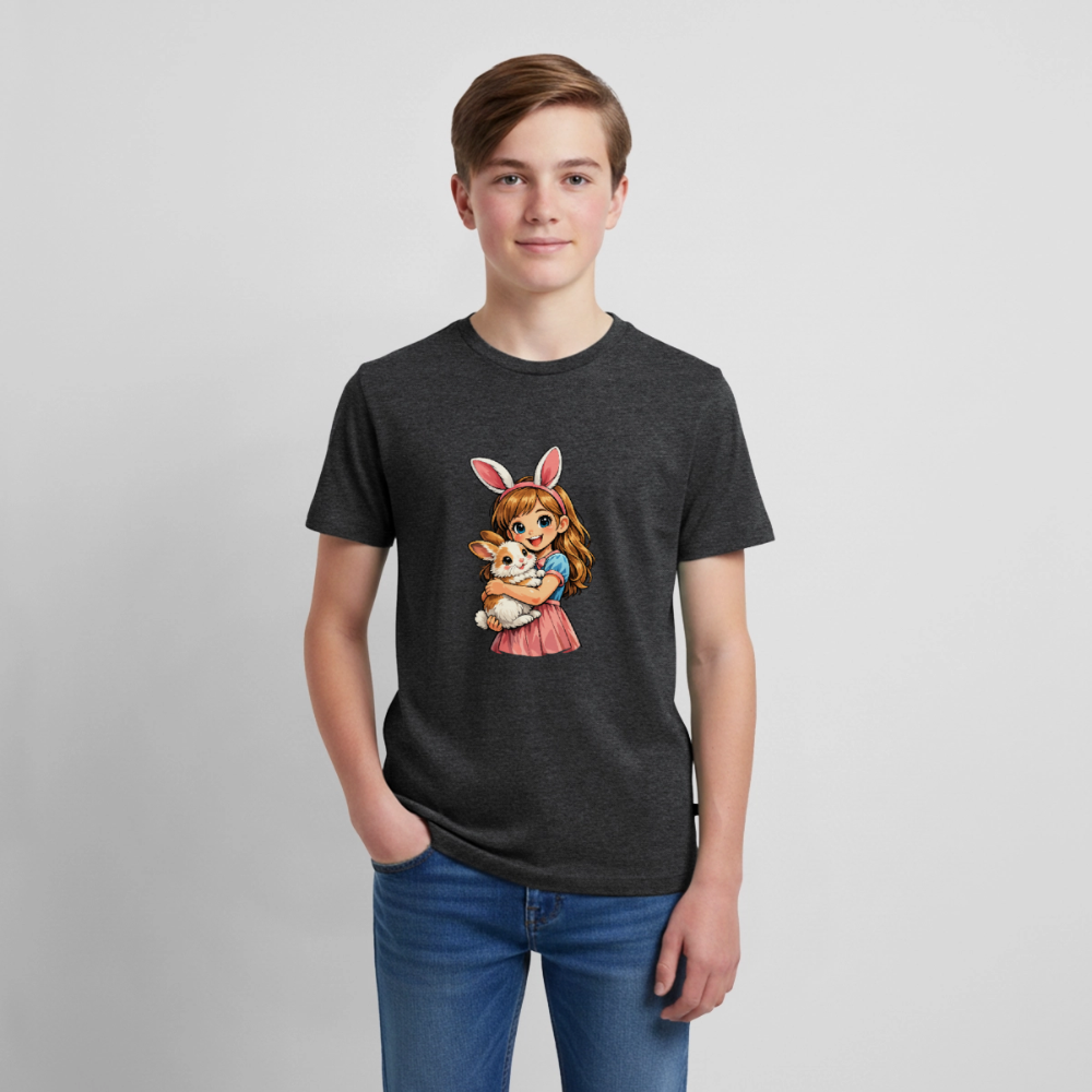 Teenager Premium T-Shirt "Mädchen mit Hase" - Anthrazit meliert