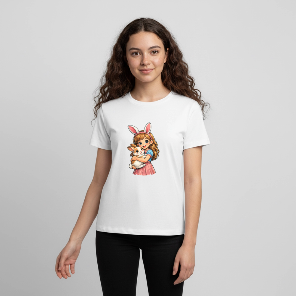 Teenager Premium T-Shirt "Mädchen mit Hase" - Weiß