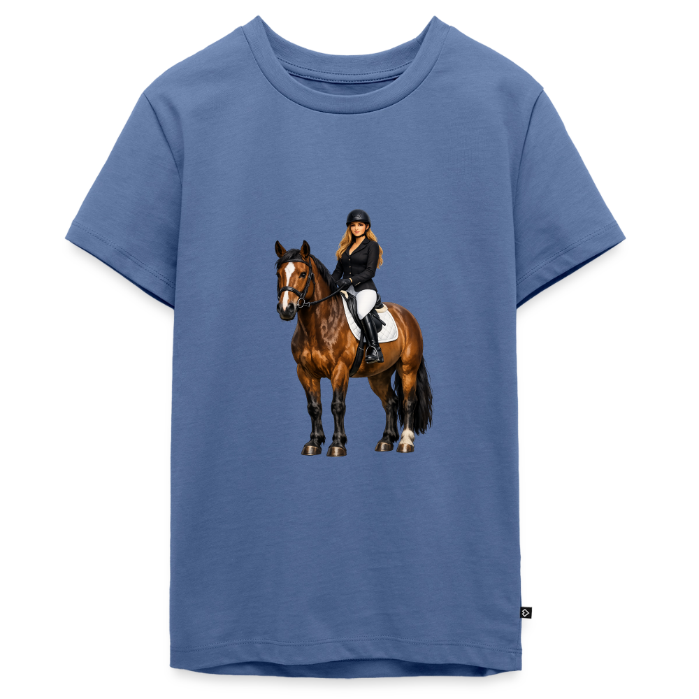 Premium T-Shirt "Frau auf Pferd" - Taubenblau