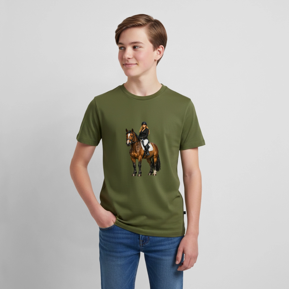 Premium T-Shirt "Frau auf Pferd" - Khaki