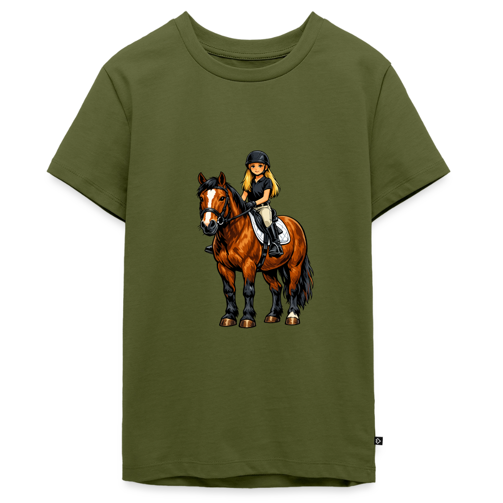 Premium T-Shirt "Mädchen auf Pferd" - Khaki