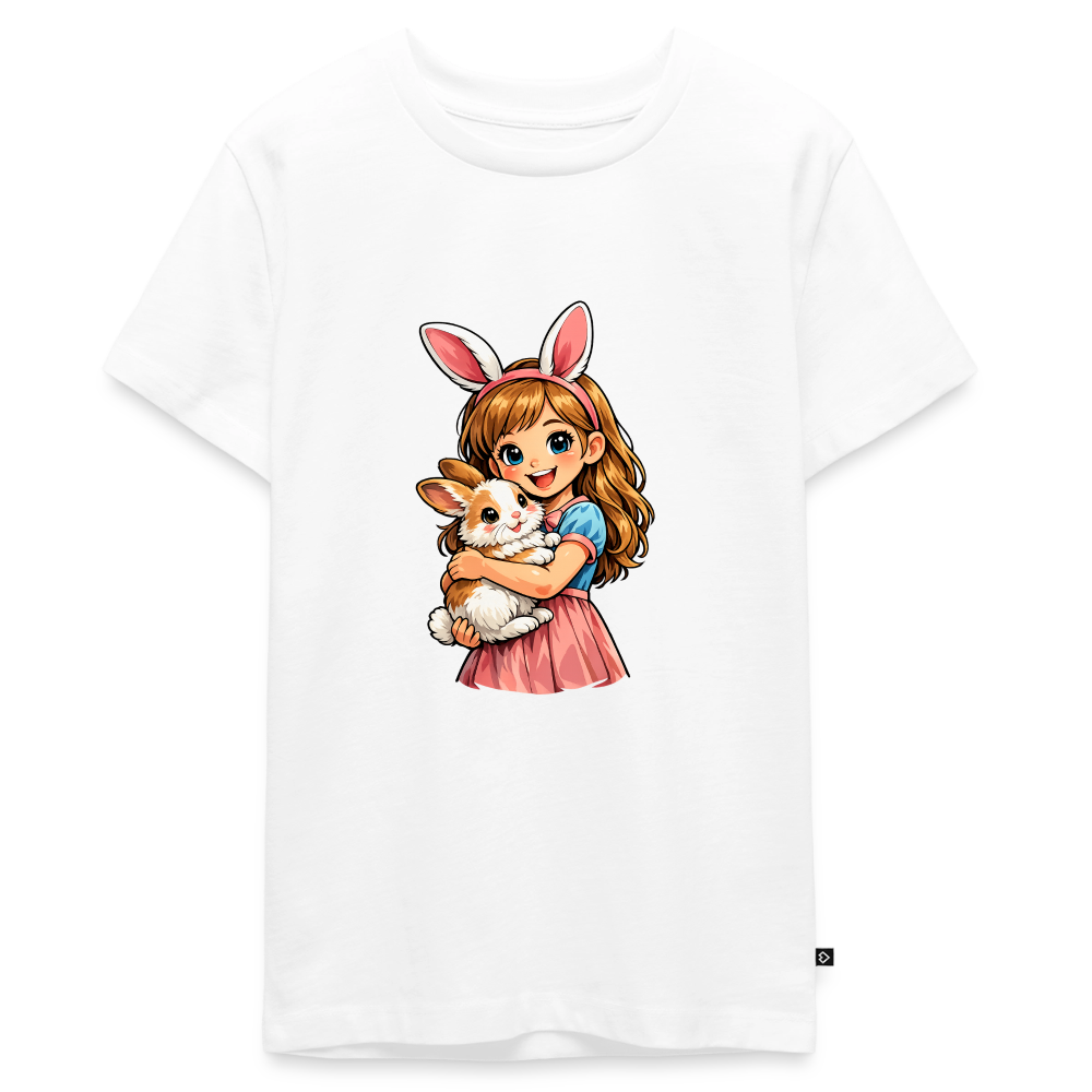 Teenager Premium T-Shirt "Mädchen mit Hase" - Weiß